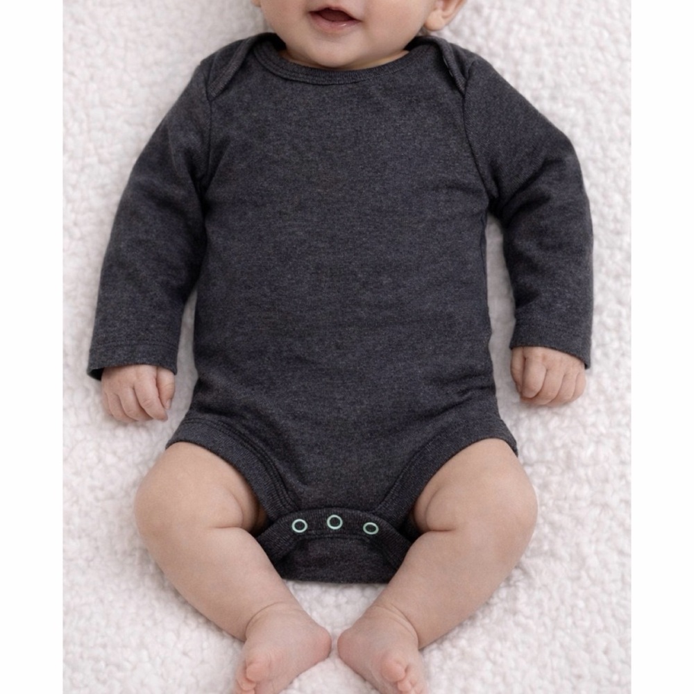 CLOUD ISLAND • Dark Grey Long Sleeve Bodysuit Onesie, 0-3M